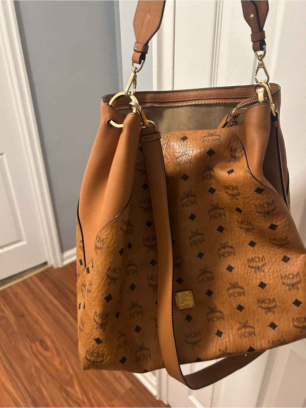 MCM Cognac Visetos Monogram Bucket Shoulder Bag